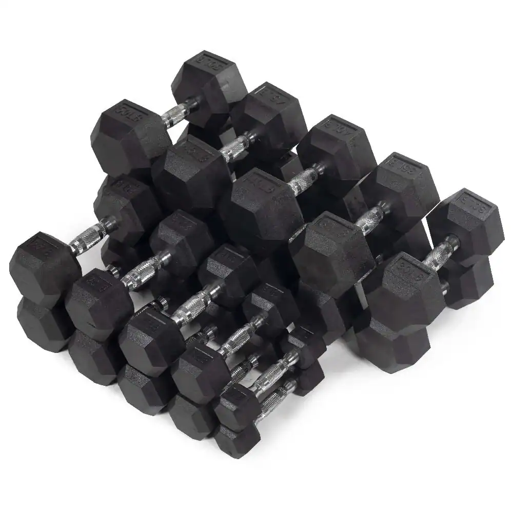 Rubber hex dumbbells for strength training and fitness workouts at Colorado Cardio, a premier cardio equipment provider in Colorado.