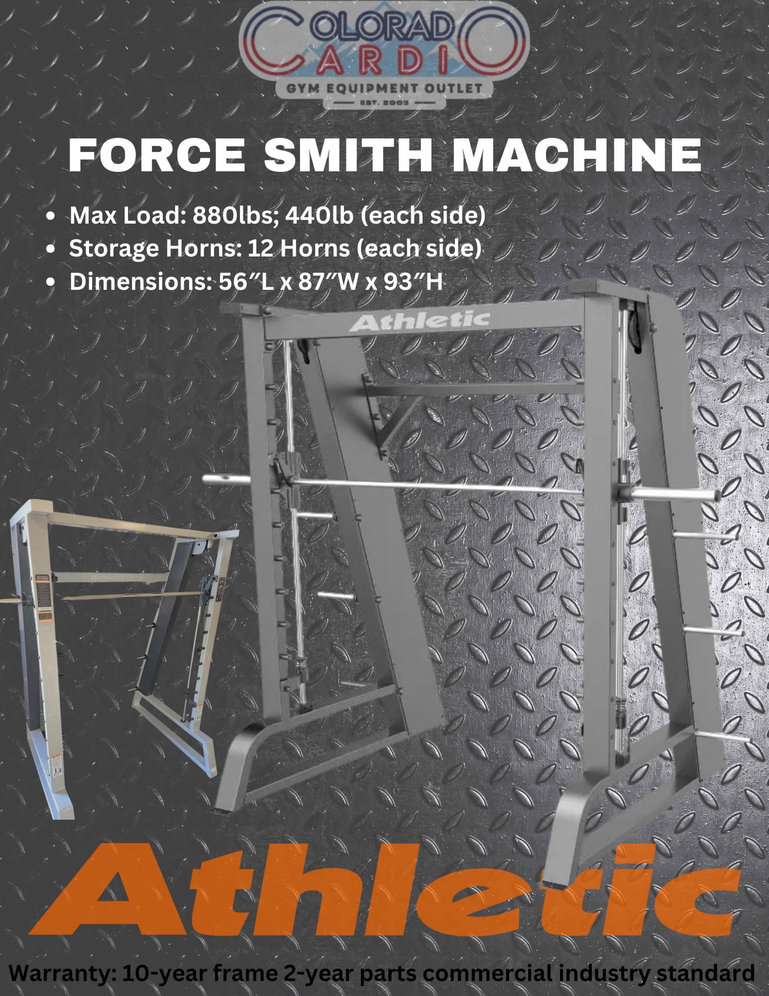 Force Smith weightlifting machine for strength training and muscle building at Colorado Cardio gym outlet in Denver.