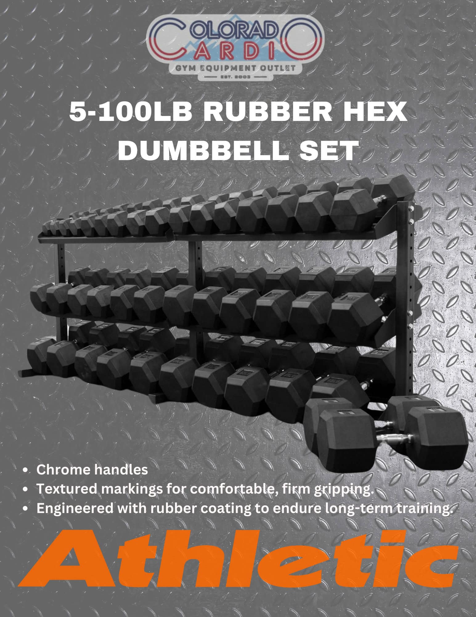 5-100lb Rubber Hex Dumbbell Set- Brand New!