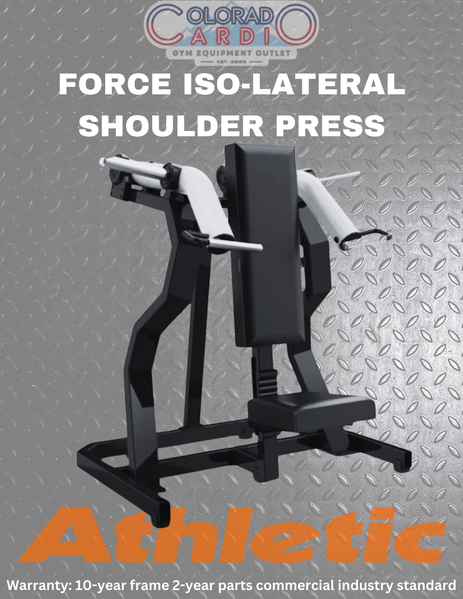 Force iso-lateral shoulder press machine for chest and shoulder muscle training at Colorado Cardio gym equipment outlet Colorado.