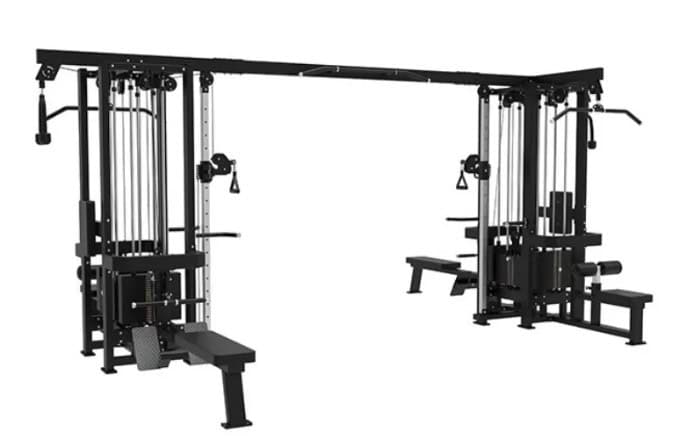 Multi-station strength training equipment for cardiovascular health and muscle building at Colorado Cardio fitness center.