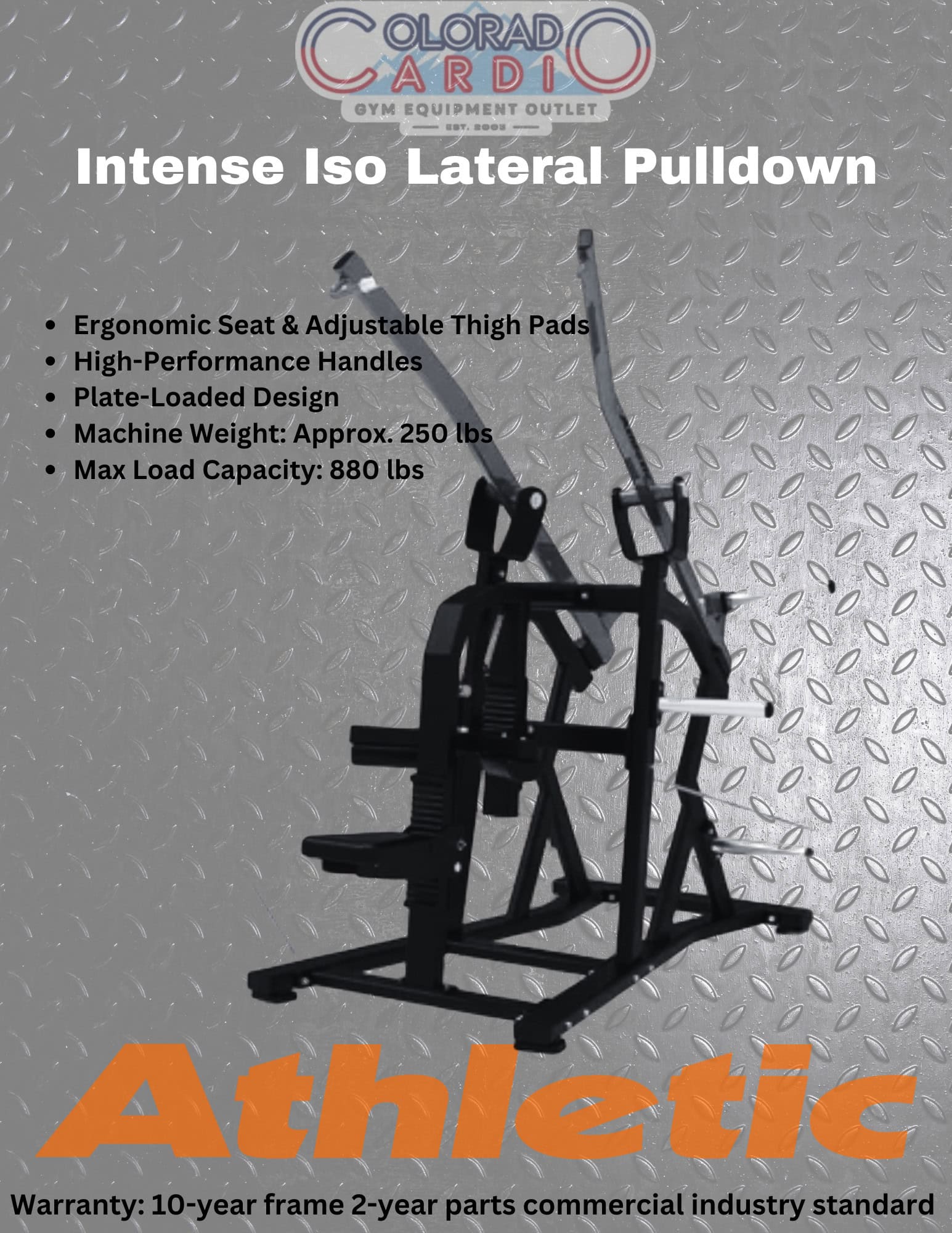 Ergonomic black and silver gym equipment for intense iso lateral pulldown workouts at Colorado Cardio.