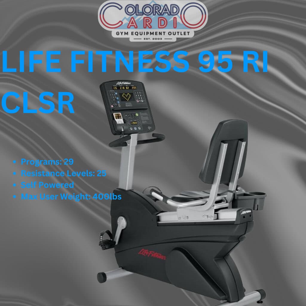 LIFE FITNESS 95 RI CLARITY RECUMBENT BIKE for cardiovascular exercise and rehab at Colorado Cardio.