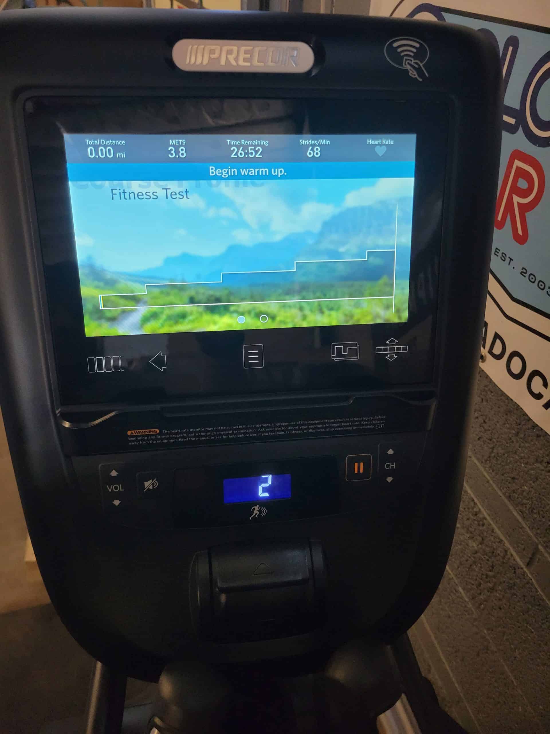 High-tech cardiovascular fitness treadmill screen displaying workout metrics at Colorado Cardio.