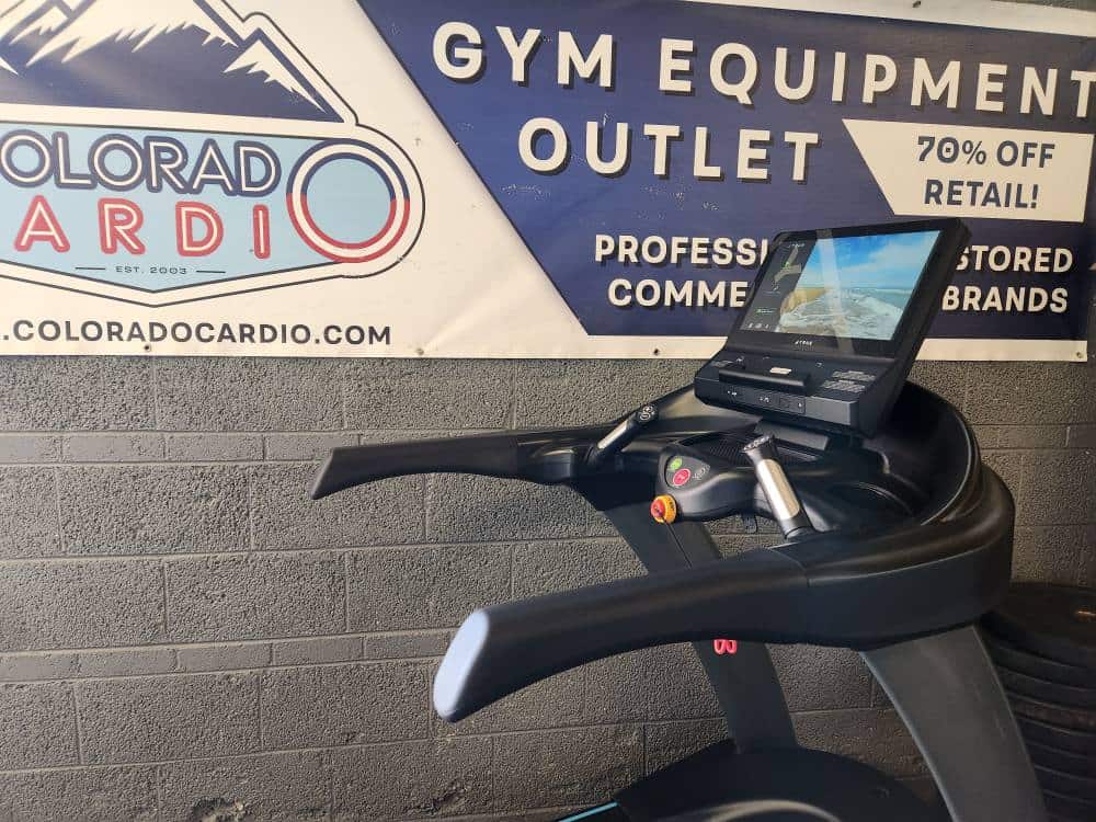 A modern treadmill with a digital display at Colorado Cardio, a healthcare facility specializing in cardiovascular care and testing services in Colorado.