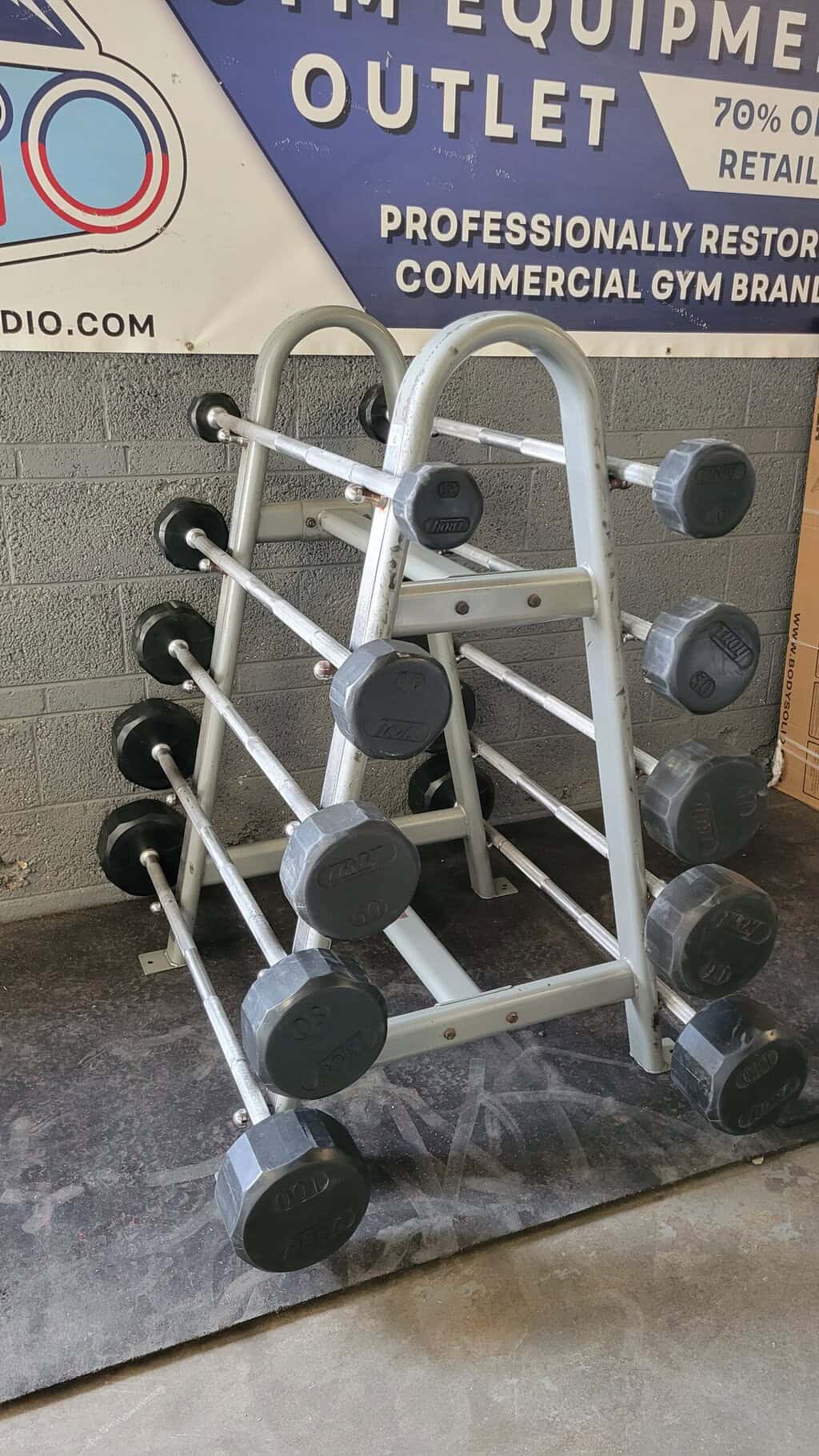 TROY 12-Sided Rubber Straight Barbell Set with Rack (20-to-110 lbs.)