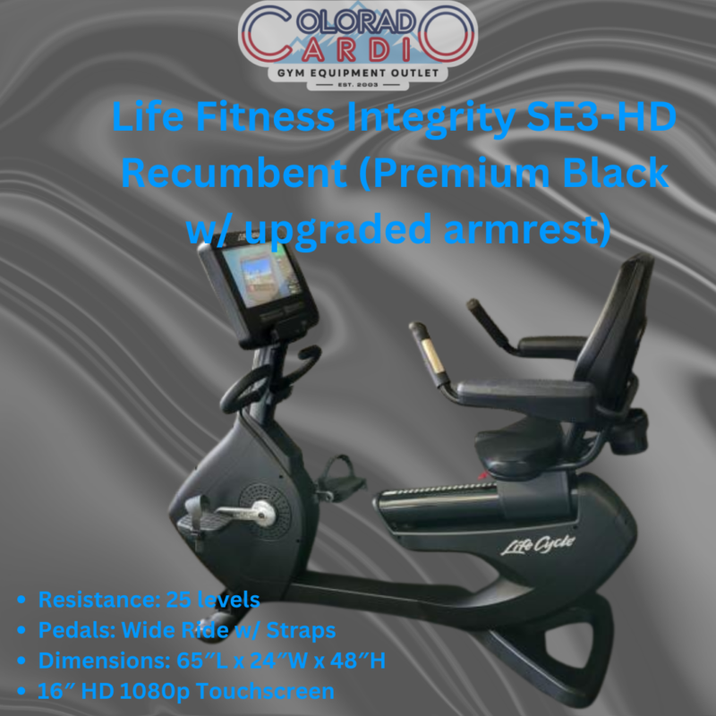 Life Fitness Integrity SE3-HD Recumbent (Premium Black w/ upgraded armrest)